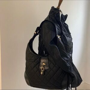Burberry Prorsum Black Quilted Nylon Hobo Shoulder Bag Gold Hardware Padlock